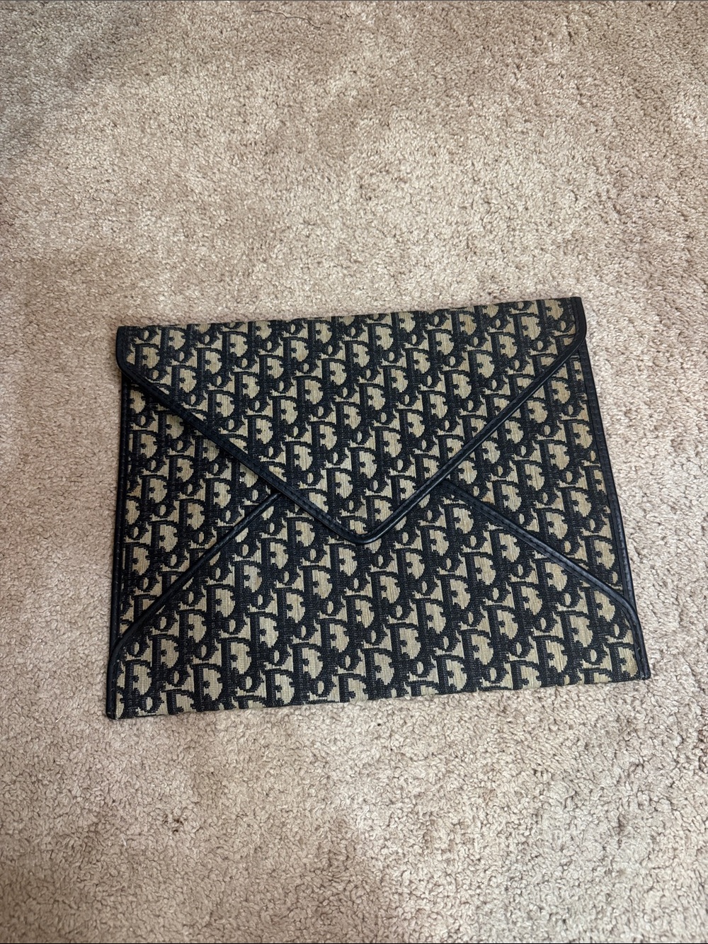Authentic Vintage Dior Designer Monogram Envelope Clutch - Navy and Beige